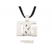 D&G collana Overlap con pendente logo acciaio e camoscio nero DJ0530